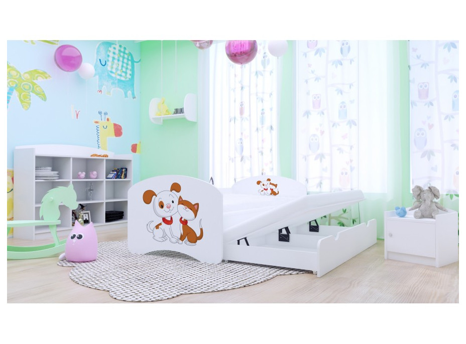 Detská posteľ pre DVOCH (s výsuvným lôžkom) 160x80 cm - PSÍK A MAČIČKA