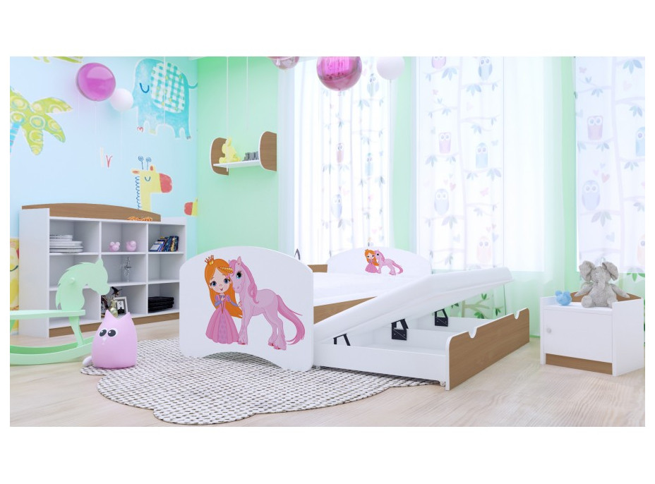 Detská posteľ pre DVOCH (s výsuvným lôžkom) 180x90 cm - PRINCEZNA A JEDNOROŽEC