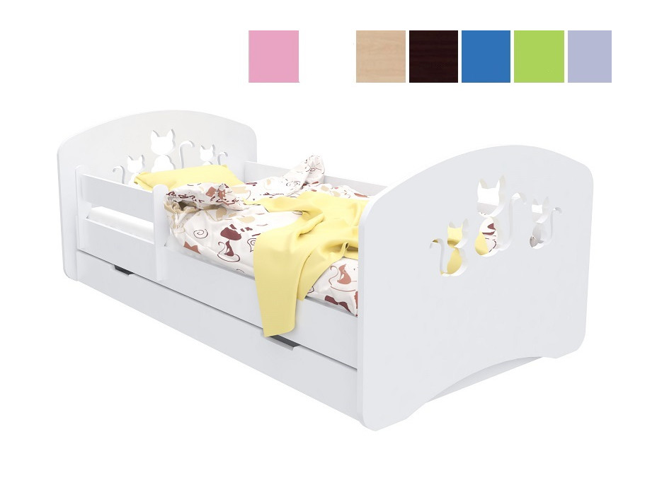 Detská posteľ so zásuvkou 140x70 cm s výrezom mačičkou + matrace ZADARMO!