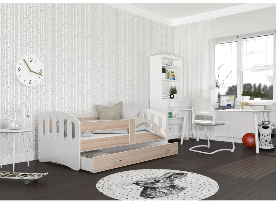 Detská posteľ so zásuvkou HAPPY - 160x80 cm - sonoma-biela