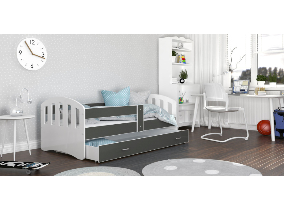 Detská posteľ so zásuvkou HAPPY - 180x80 cm - šedo-biela