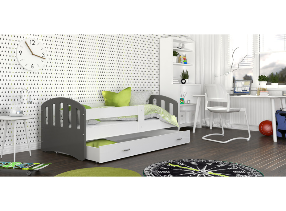 Detská posteľ so zásuvkou HAPPY - 180x80 cm - bielo-šedá