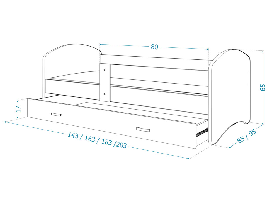 Detská posteľ LUCY so šuplíkom - 140x80 cm - BALETKA