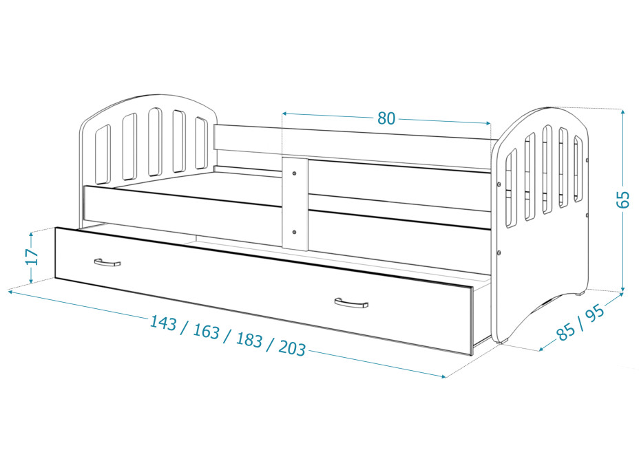 Detská posteľ so zásuvkou HAPPY - 160x80 cm - biela