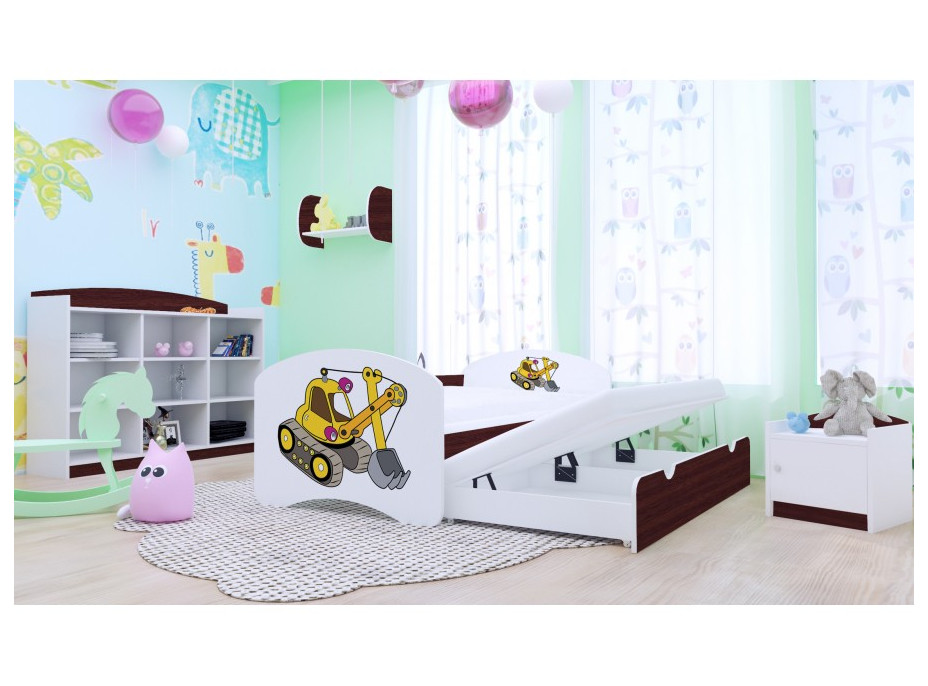 Detská posteľ pre DVOCH (s výsuvným lôžkom) 200x90 cm - ŽLTÝ BAGR