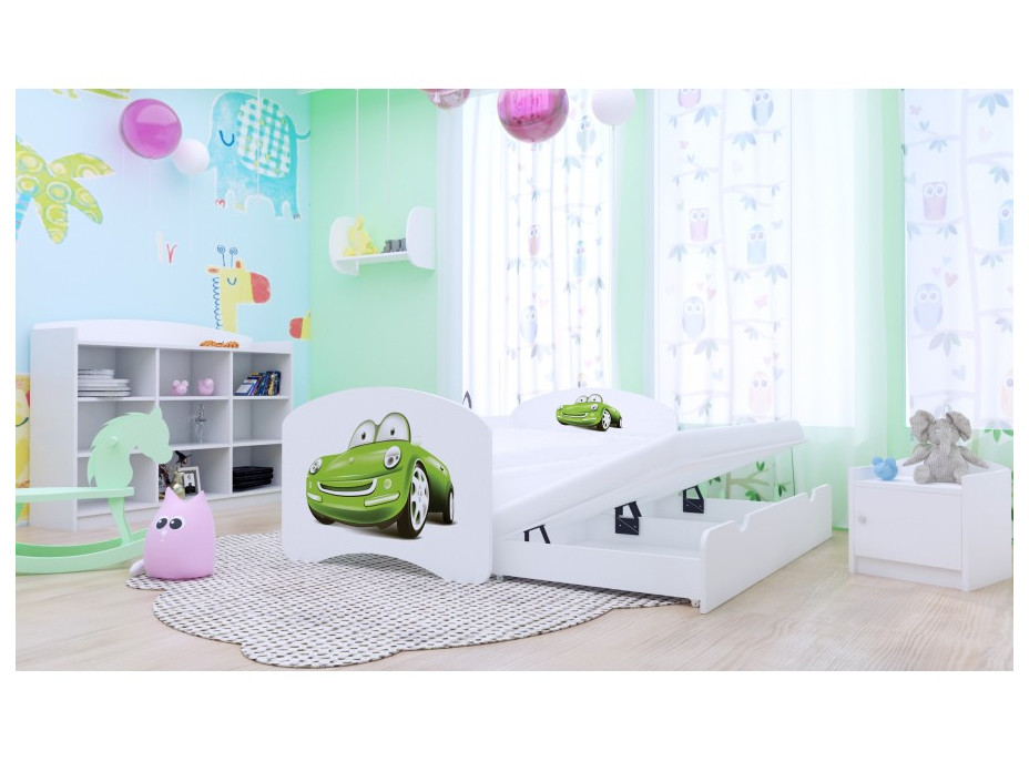 Detská posteľ pre DVOCH (s výsuvným lôžkom) 200x90 cm - ZELENÉ AUTO