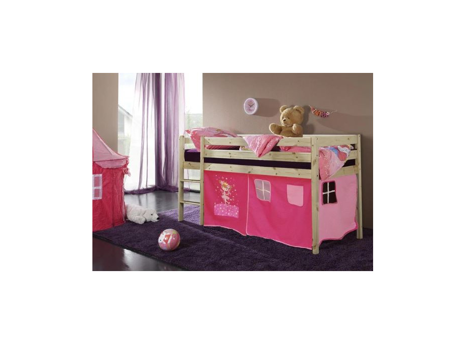 Detská vyvýšená posteľ DOMČEK ružový - PRÍRODNÉ
