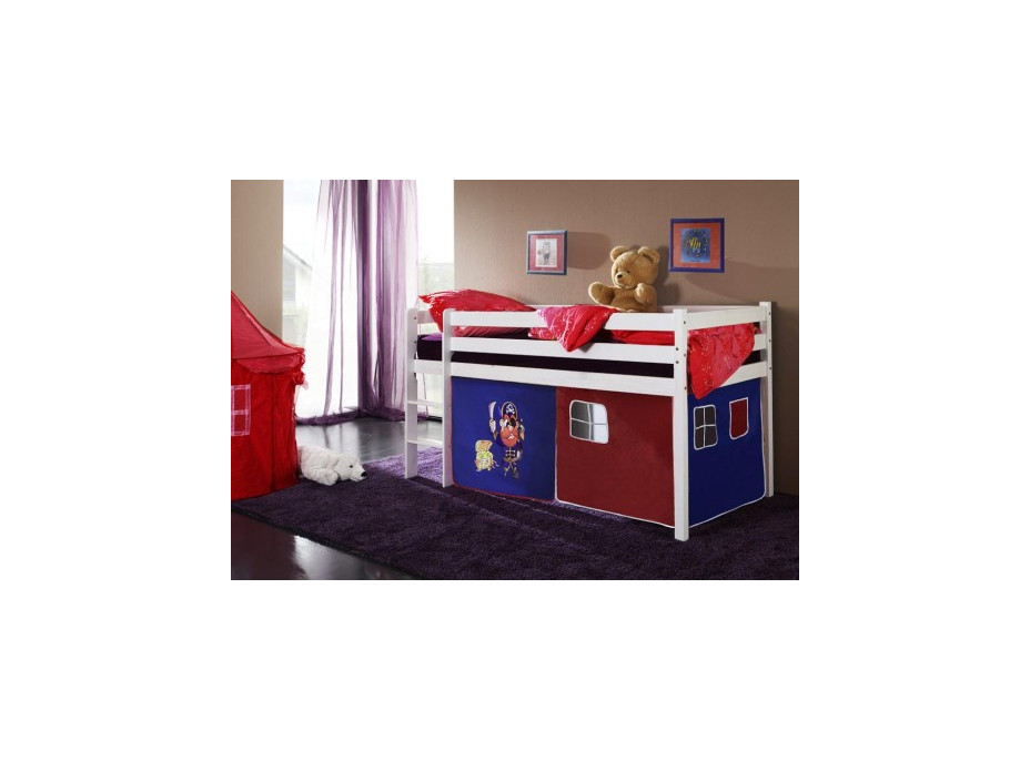 Detská vyvýšená posteľ PIRÁTI modročervený - BIELA