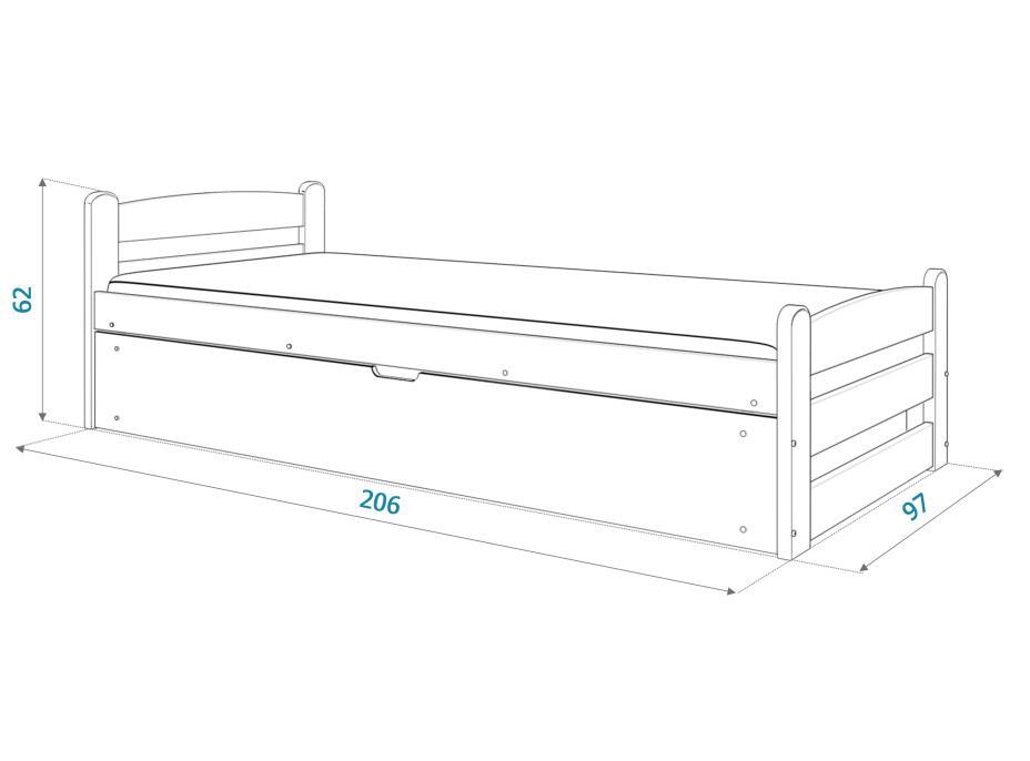 Posteľ z masívu DAVID s úložným priestorom - 200x90 cm - biela