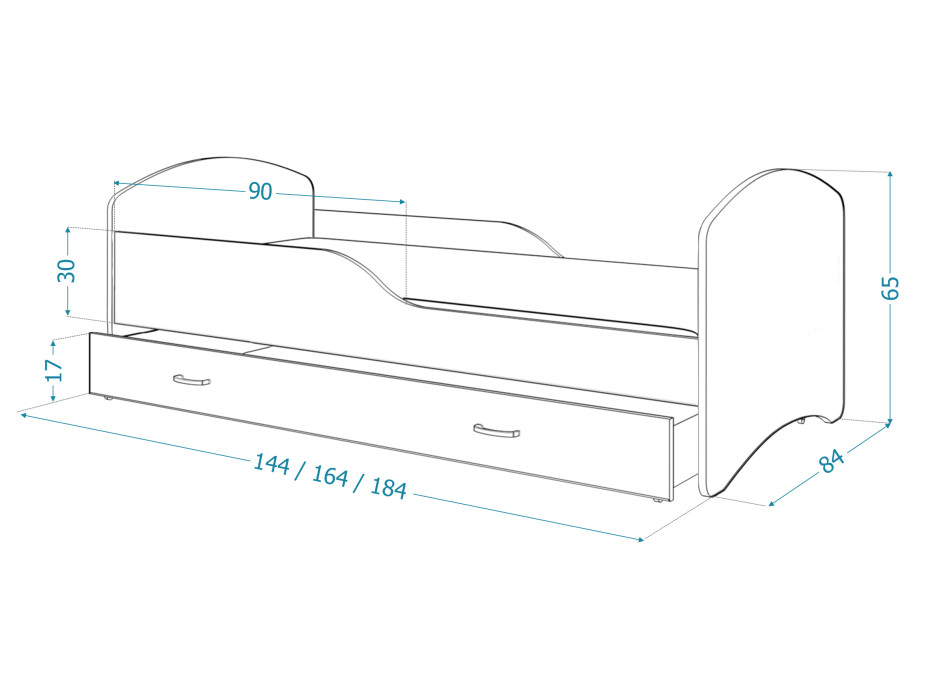 Detská posteľ IGOR so šuplíkom - 160x80 cm - PETS