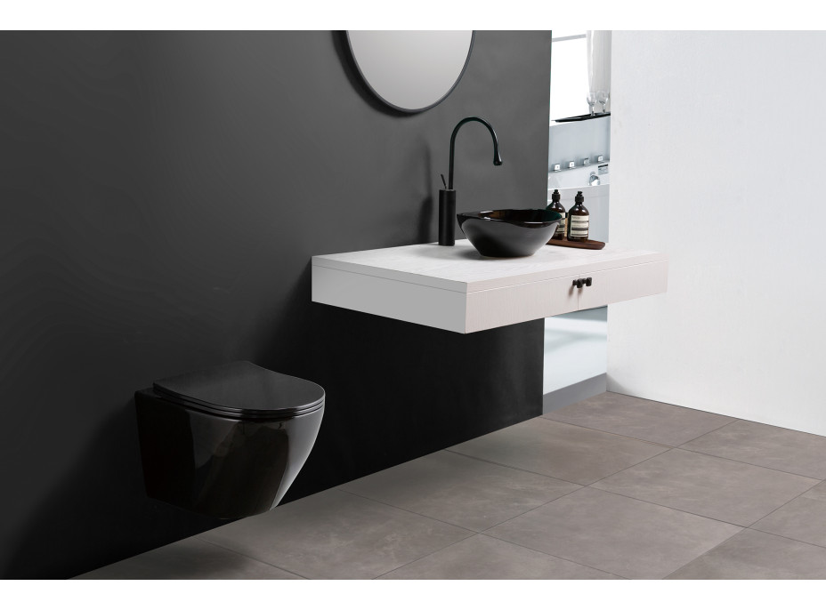 Závesné WC MAXMAX Rea Carlo mini RIMLESS + Duroplast sedátko flat - čierne