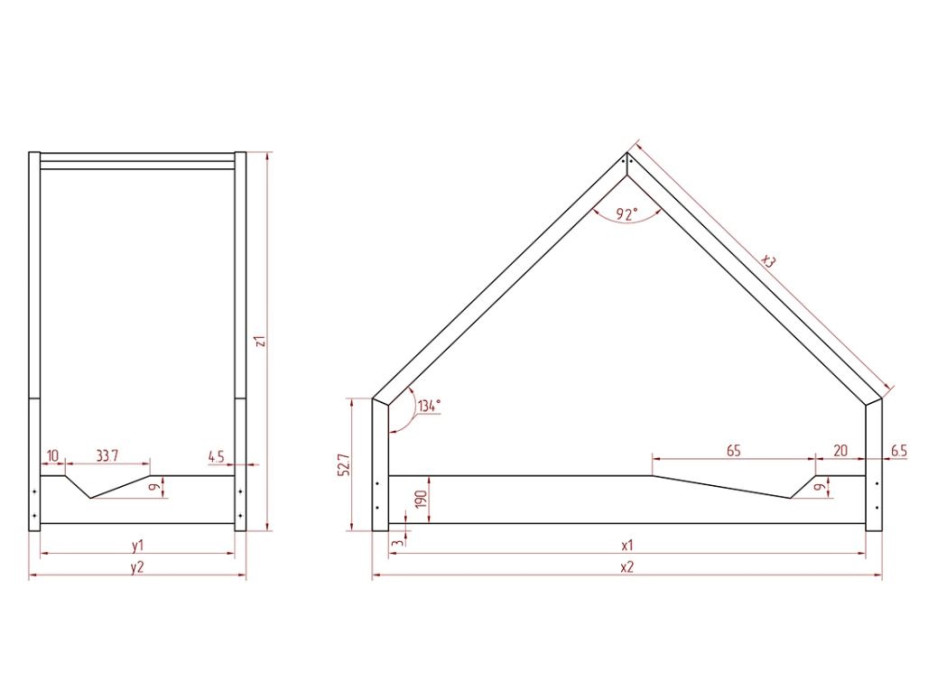 Detská domčeková posteľ so zásuvkou z masívu LOCA A - 170x80 cm