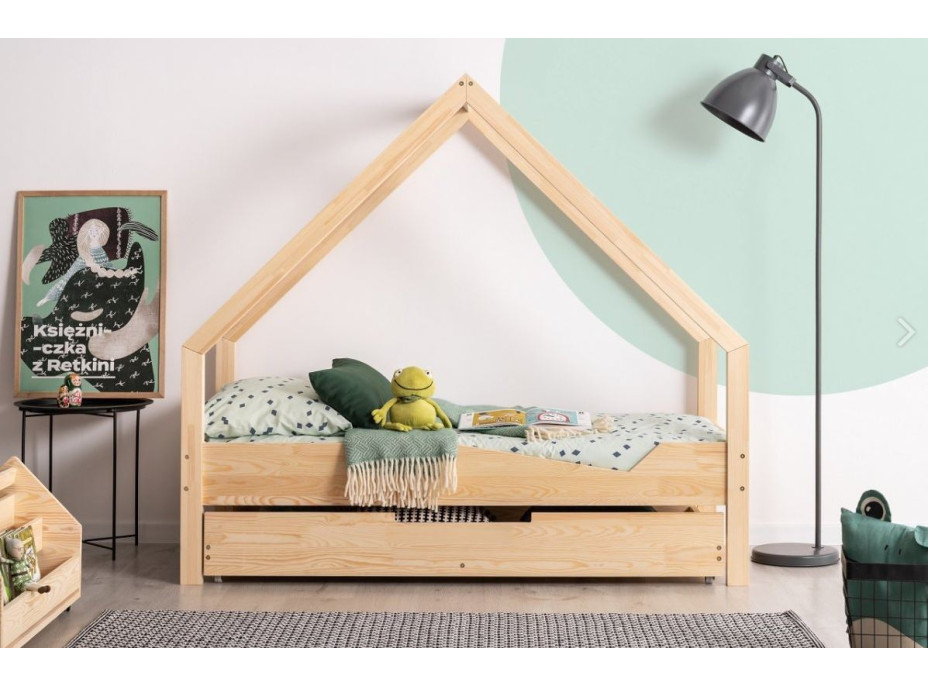 Detská domčeková posteľ so zásuvkou z masívu LOCA A - 190x100 cm