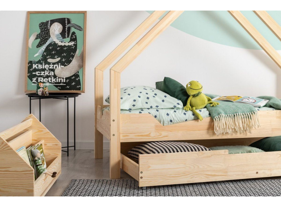 Detská domčeková posteľ so zásuvkou z masívu LOCA A - 180x90 cm