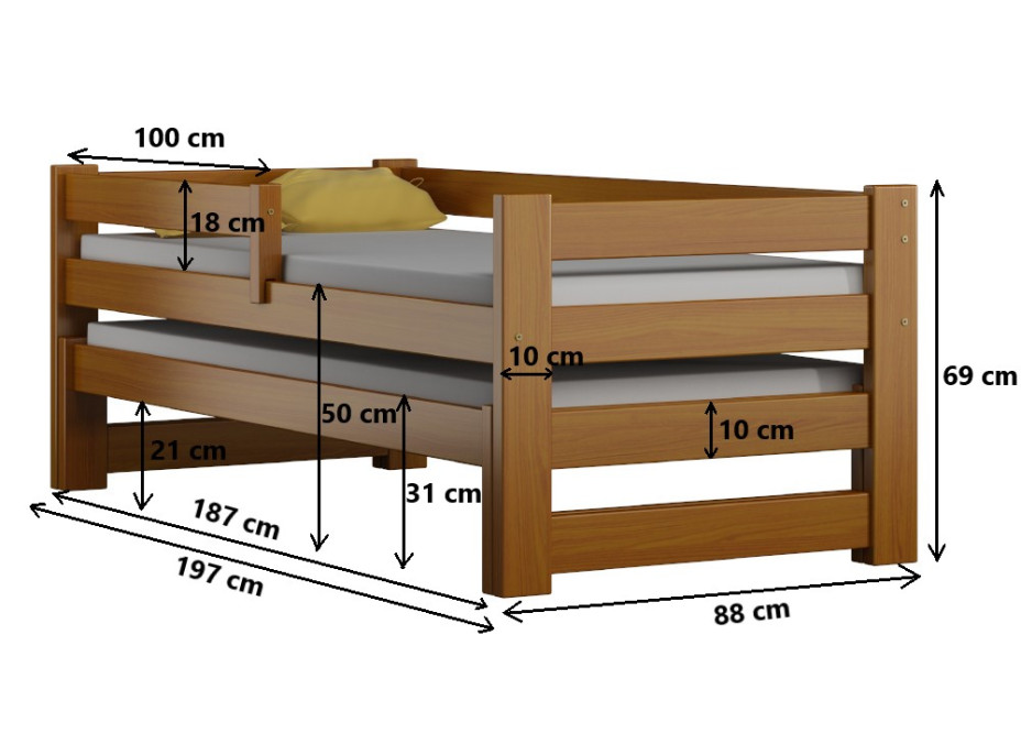 Detská posteľ z masívu PAVLÍK DUO - 190x80/180x80 cm
