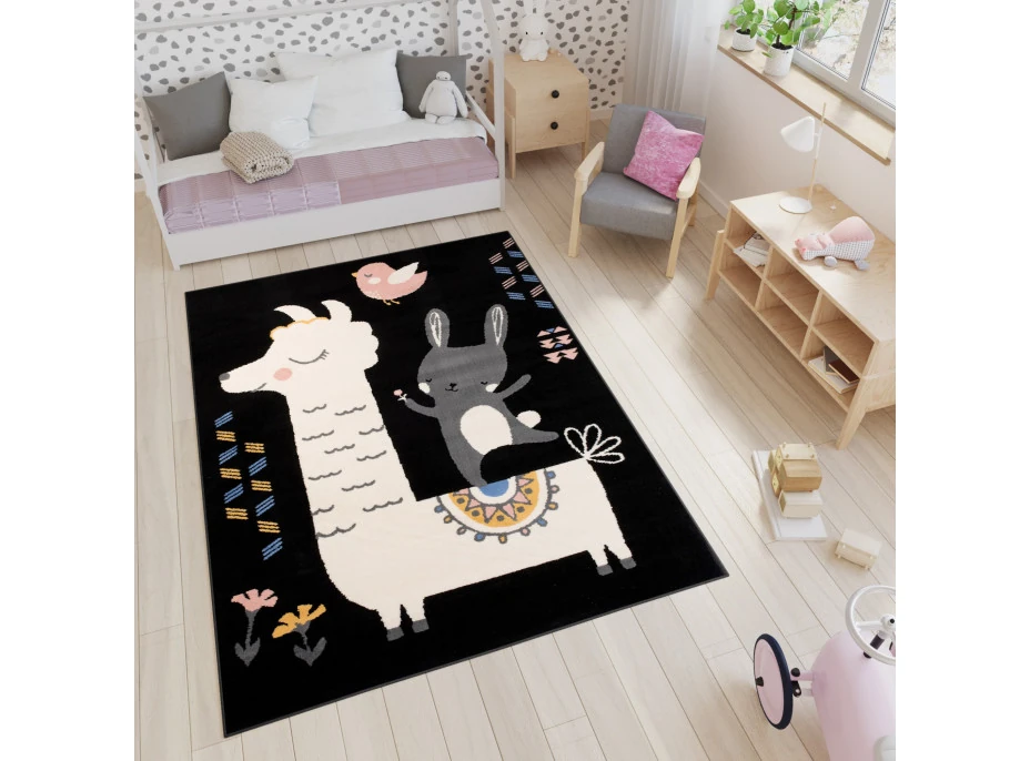 Detský koberec NOX zvieratká - čierny