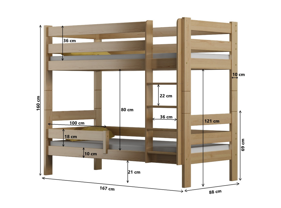 Detská poschodová posteľ z masívu GABI - 160x80 cm