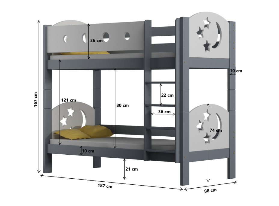 Detská poschodová posteľ z masívu MOLI (2) - 180x80 cm