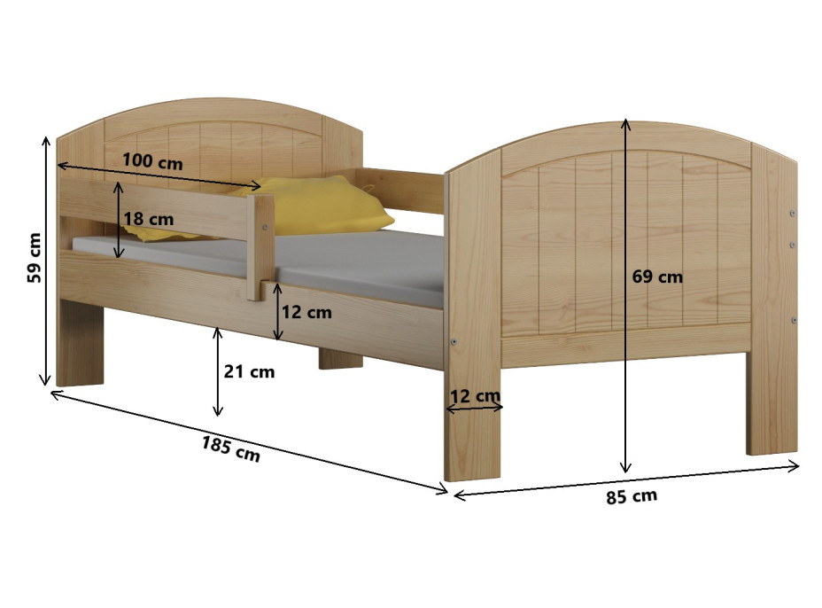 Detská posteľ z masívu KOMI - 180x80 cm