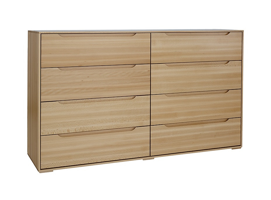 Komoda z masívu buka MODERN - 8 šuplíkov - drevené nohy - 150x41x88 cm