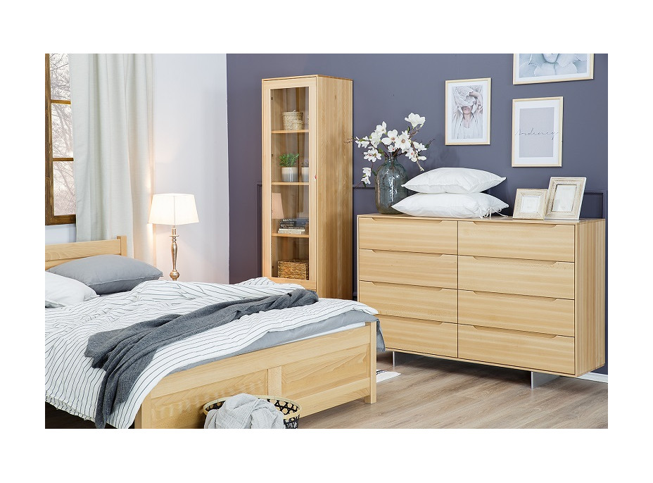 Komoda z masívu buka MODERN - 8 šuplíkov - drevené nohy - 150x41x88 cm