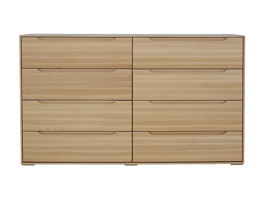 Komoda z masívu buka MODERN - 8 šuplíkov - drevené nohy - 150x41x88 cm