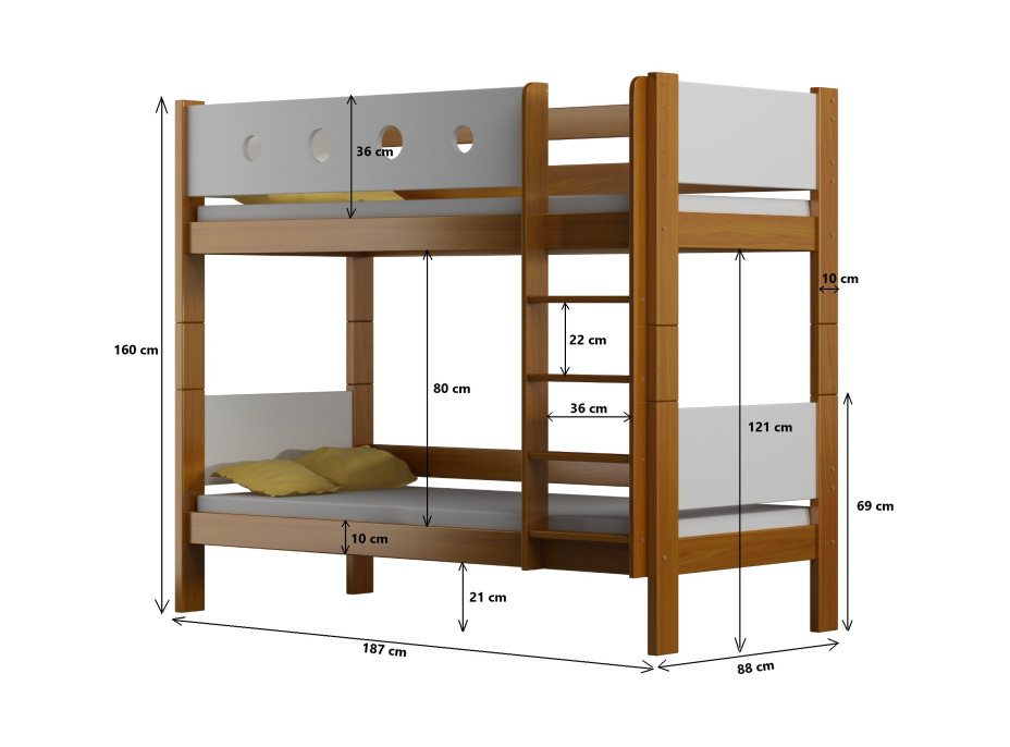 Detská poschodová posteľ TANY - 180x80 cm - 10 farieb