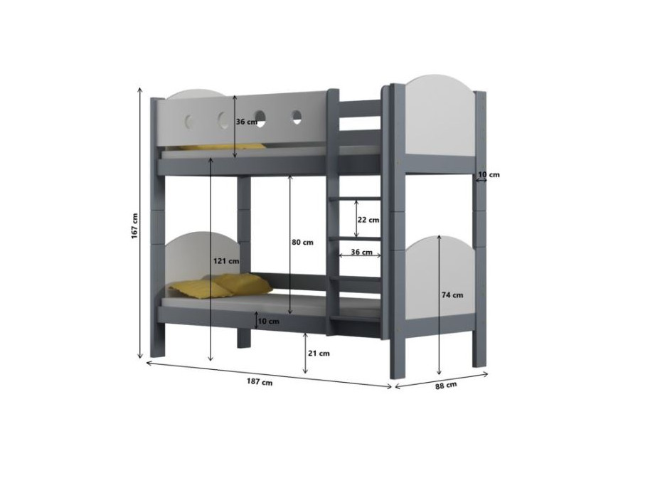 Detská poschodová posteľ TANY - 180x80 cm - 10 farieb
