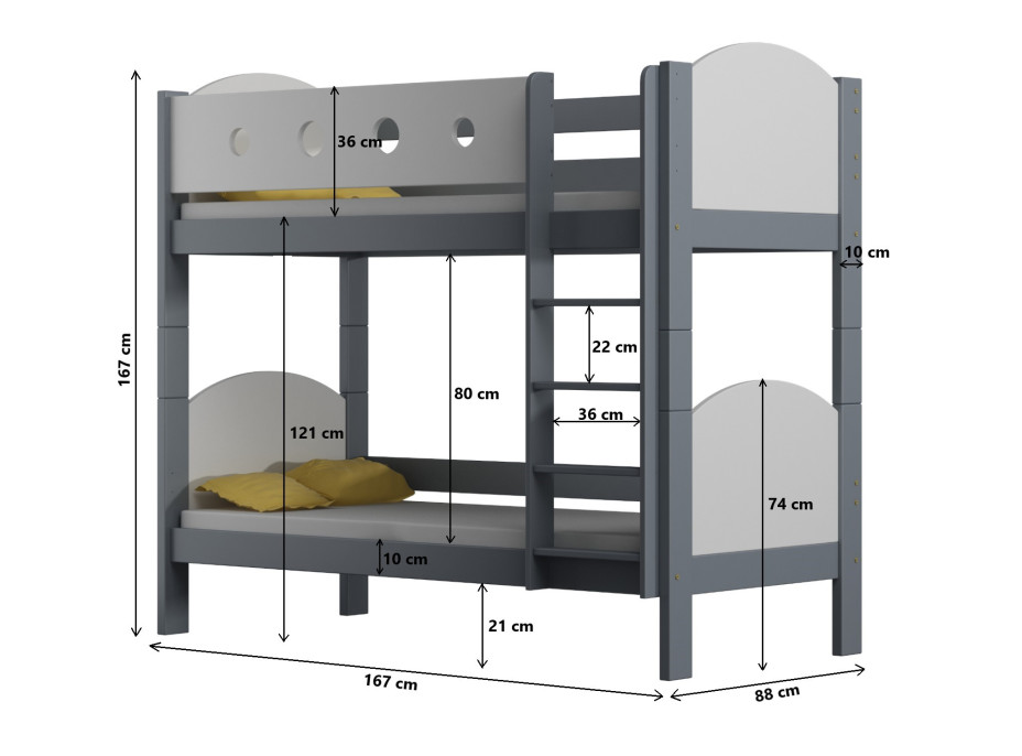 Detská poschodová posteľ TANY - 160x80 cm - 10 farieb