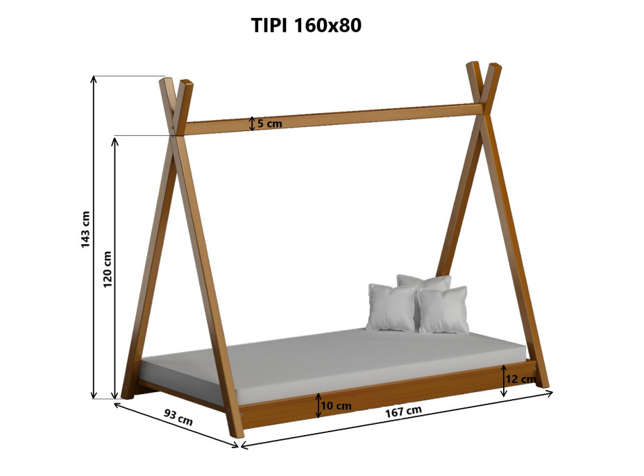 Detská posteľ teepee SAM - 160x80 cm - 10 farieb