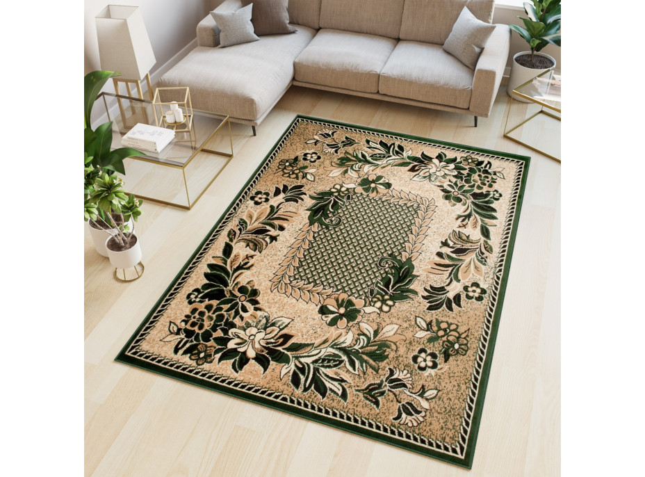 Kusový koberec ATLAS flora - tmavo béžový / zelený