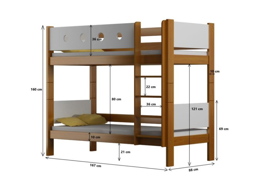 Detská poschodová posteľ TANY - 160x80 cm - 10 farieb