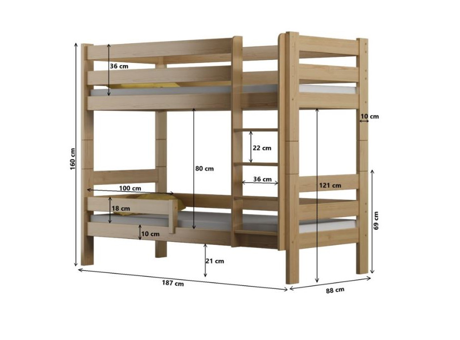 Detská poschodová posteľ z masívu GABI - 180x80 cm