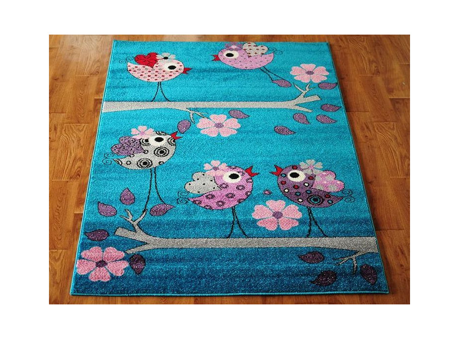Detský koberec Vtáčiky - tyrkysový
