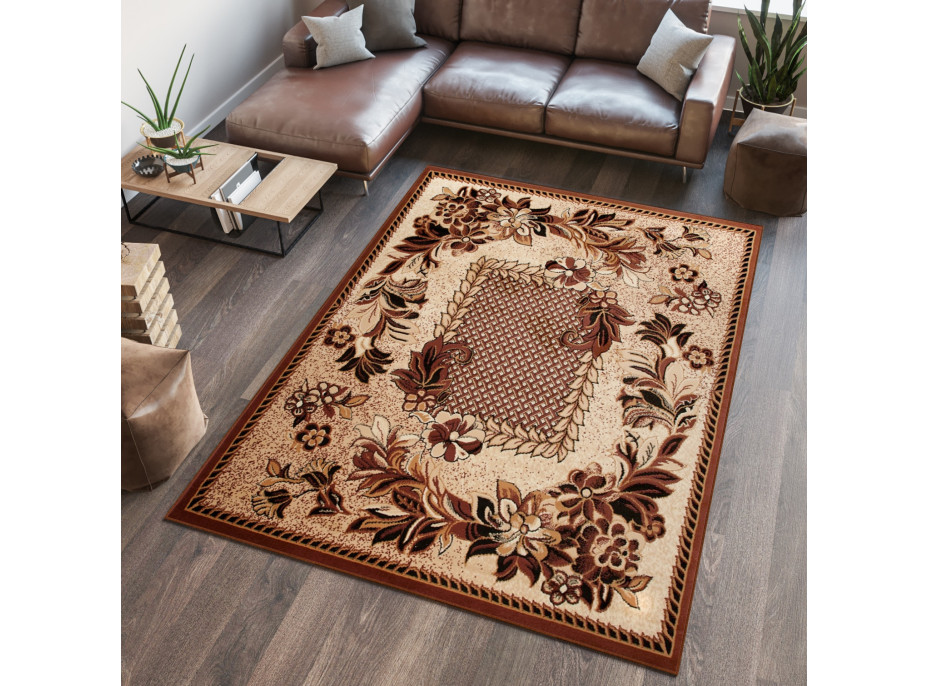 Kusový koberec ATLAS flora - béžový / hnedý, 100x200 cm