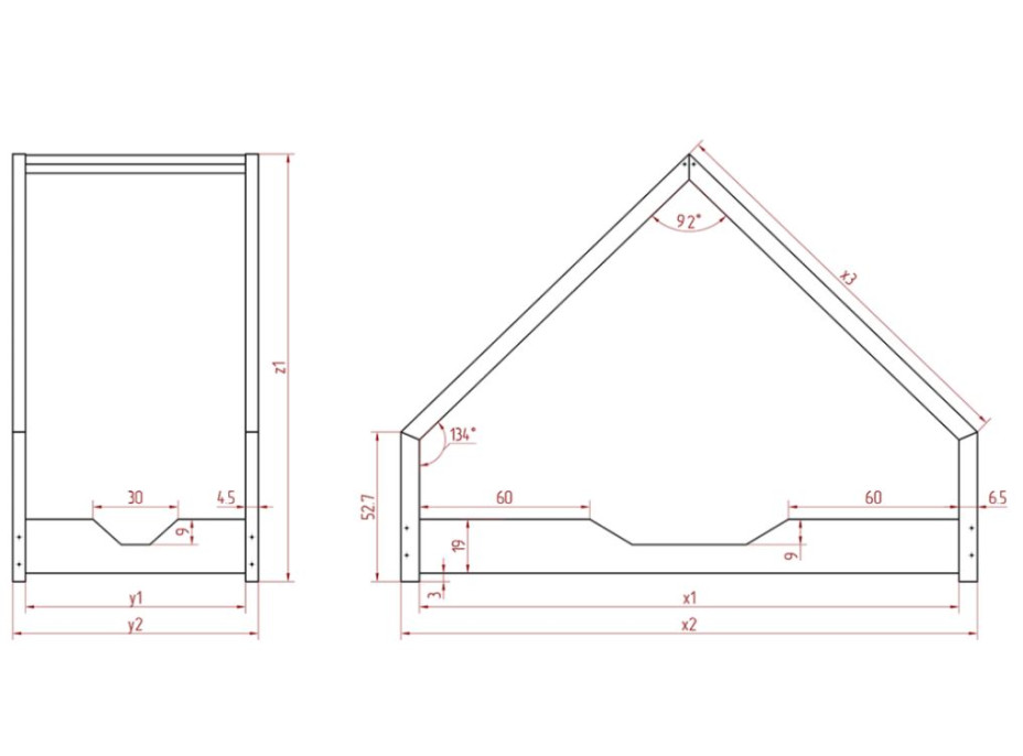 Detská Domčekové posteľ so zásuvkou z masívu LOCA B - 200x90 cm