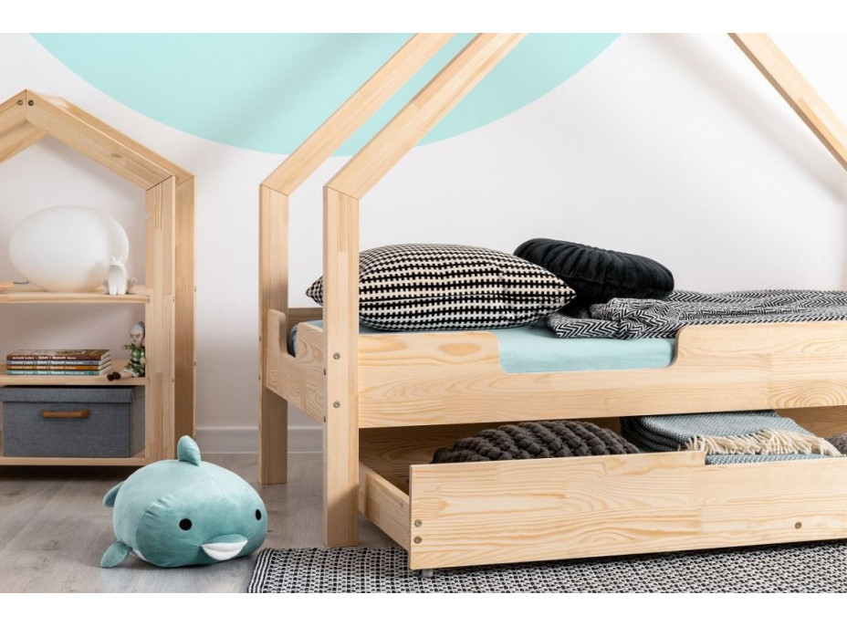 Detská Domčekové posteľ so zásuvkou z masívu LOCA C - 200x90 cm