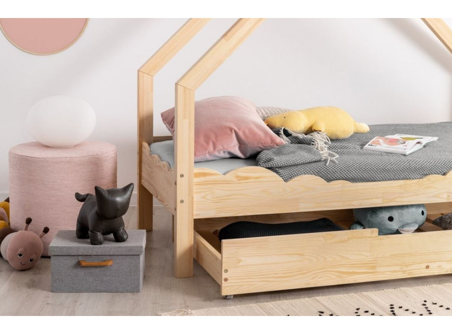 Detská Domčekové posteľ so zásuvkou z masívu LOCA D - 160x70 cm