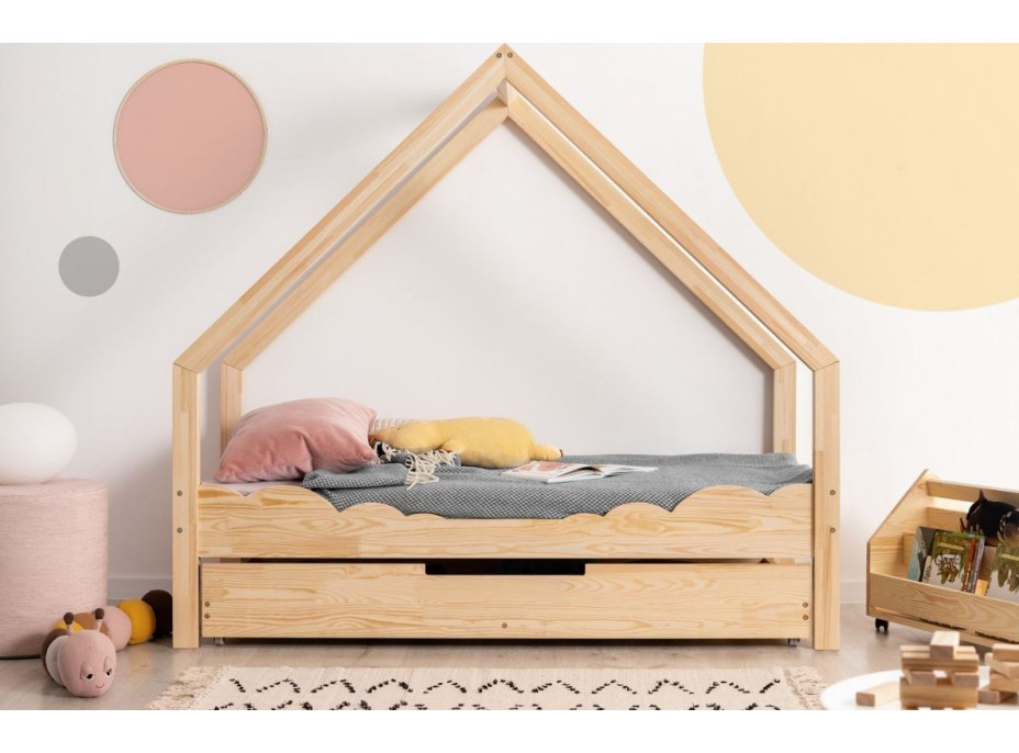 Detská Domčekové posteľ so zásuvkou z masívu LOCA D - 200x80 cm