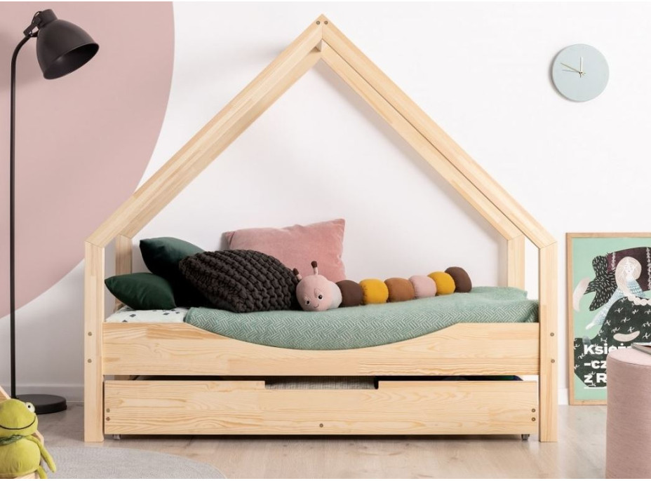 Detská Domčekové posteľ so zásuvkou z masívu LOCA E - 200x100 cm