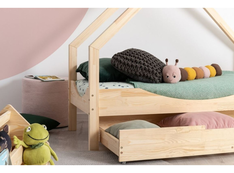 Detská Domčekové posteľ so zásuvkou z masívu LOCA E - 180x90 cm