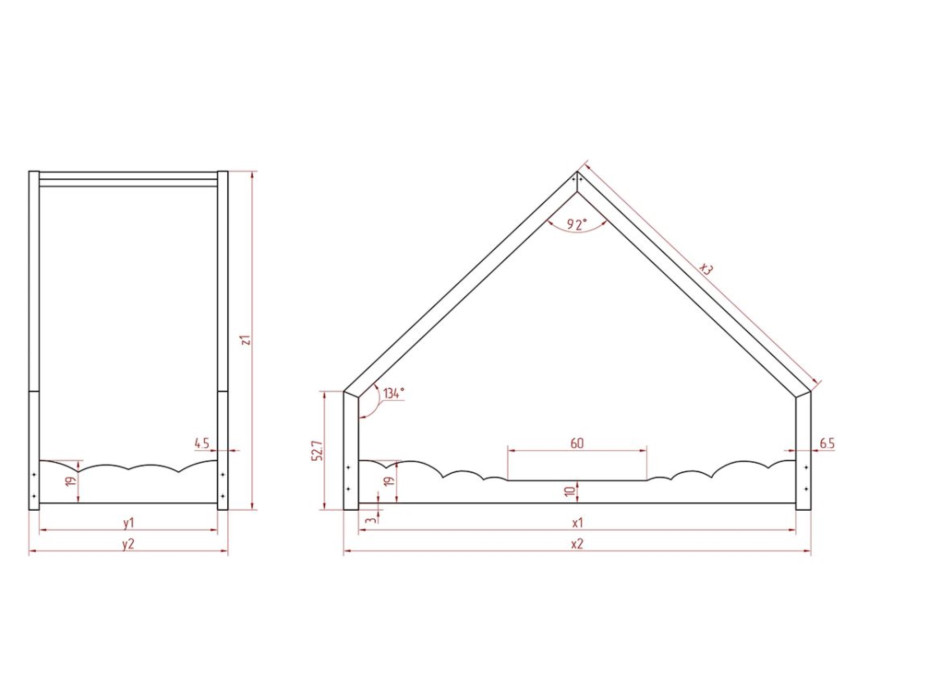 Detská Domčekové posteľ so zásuvkou z masívu LOCA D - 180x80 cm