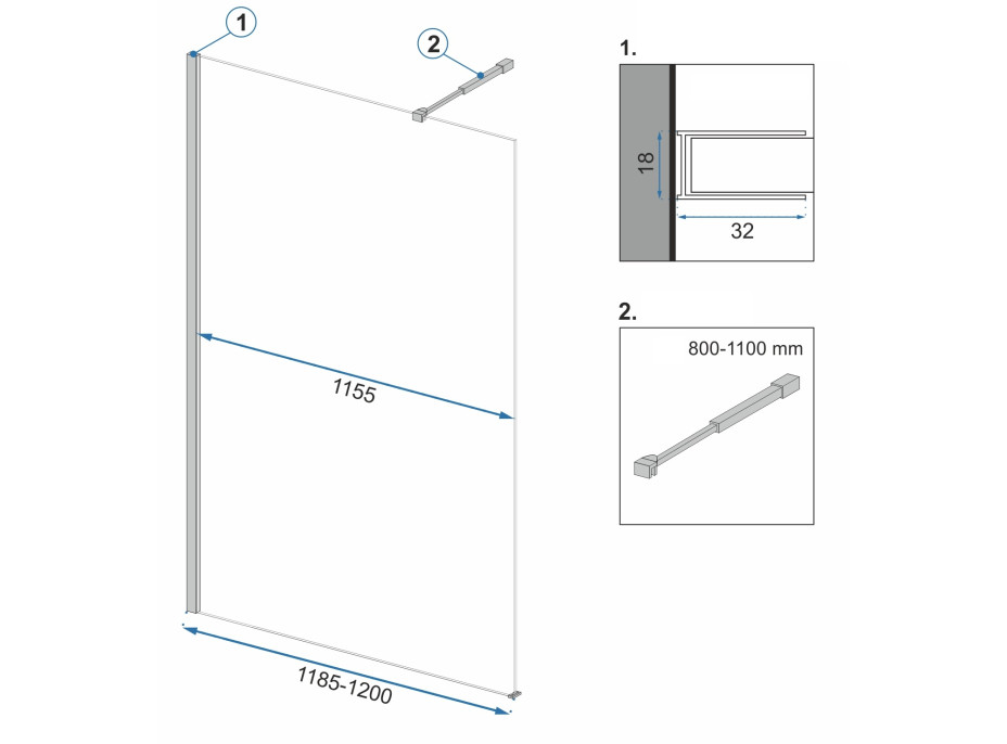 Kúpeľňová pevná zástena MAXMAX Rea AERO 120 cm - čierna matná - číre sklo