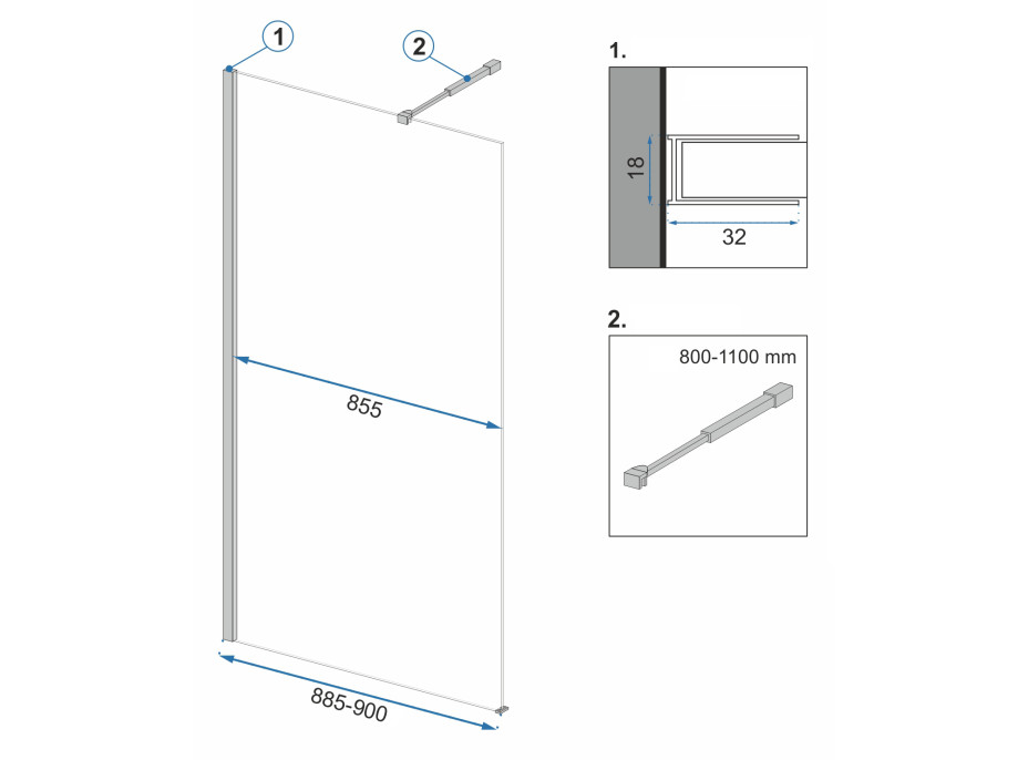 Kúpeľňová pevná zástena MAXMAX Rea AERO 90 cm - čierna matná - číre sklo