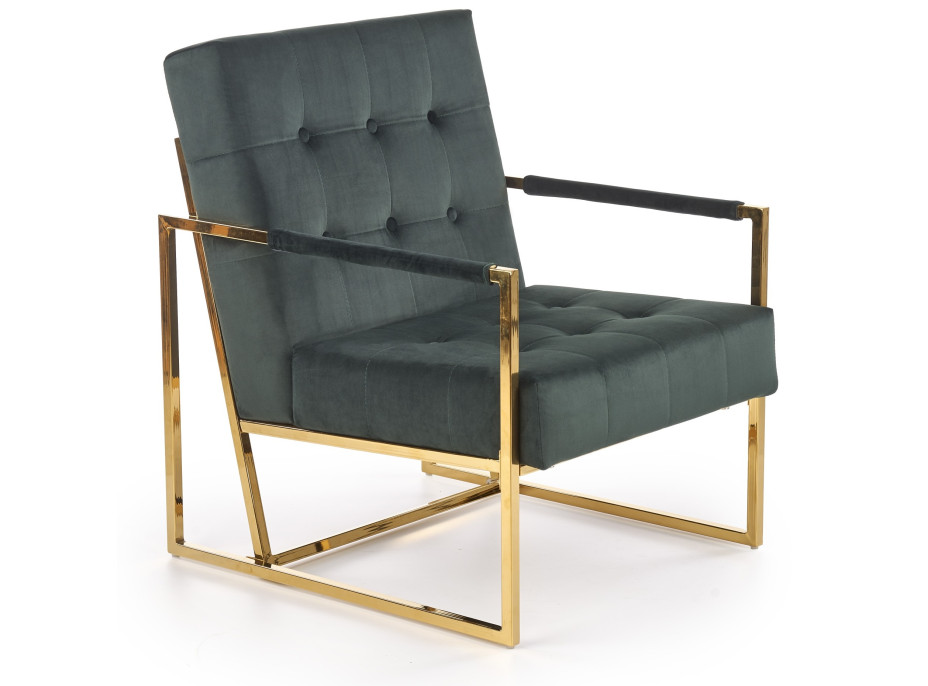 Kreslo RIO - čalúnené - tmavo zelené / zlaté