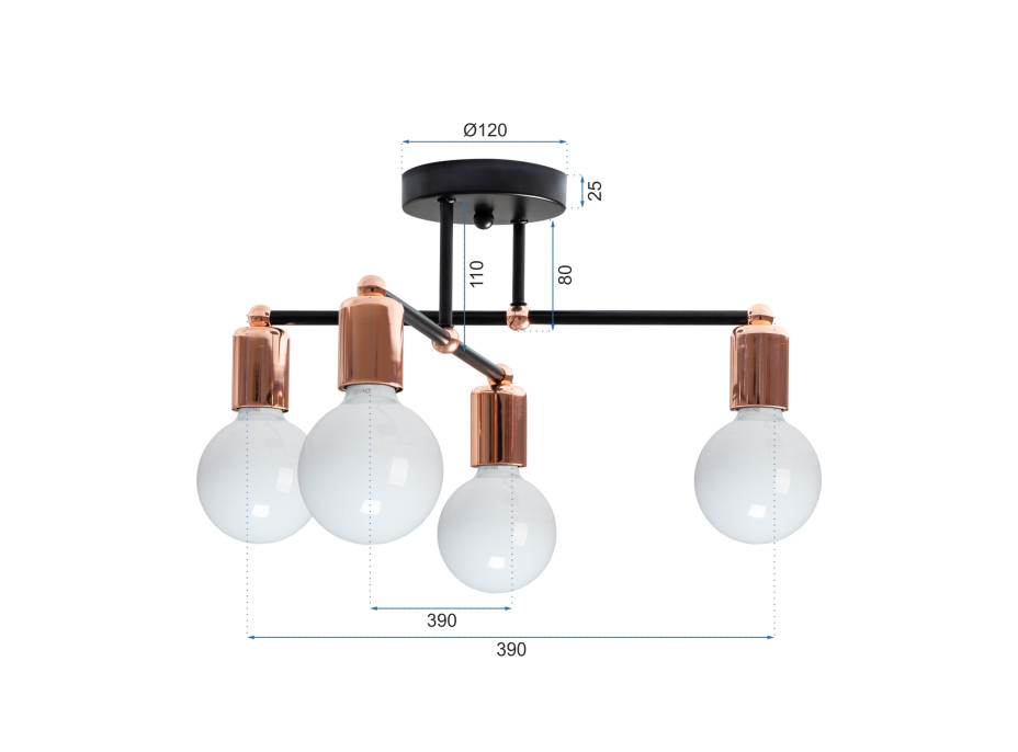 Stropné svietidlo 4 Rosies - čierne / rose gold