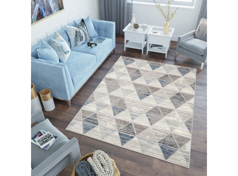 Kusový koberec ASTHANE triangel - sivý / modrý