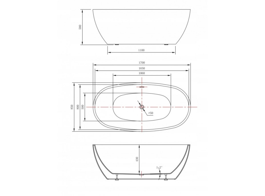 Voľne stojaca akrylátová vaňa MEXEN ERIS 170x85 cm - biela, 53441708500