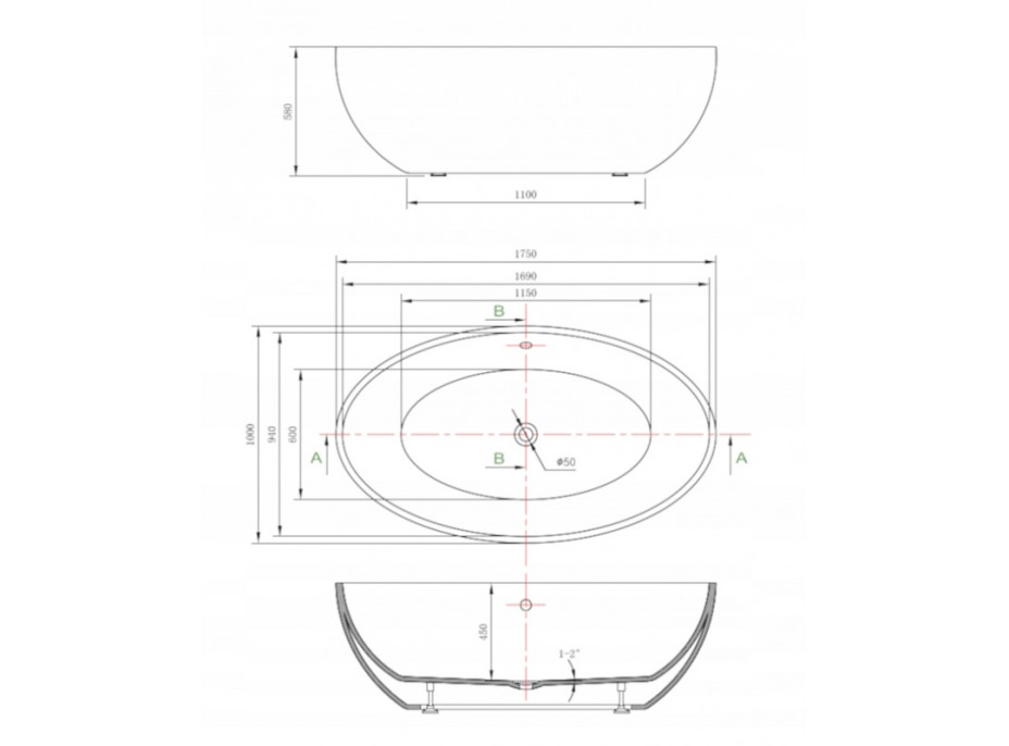 Voľne stojaca akrylátová vaňa MEXEN NIKE 175x100 cm - biela, 54071751000