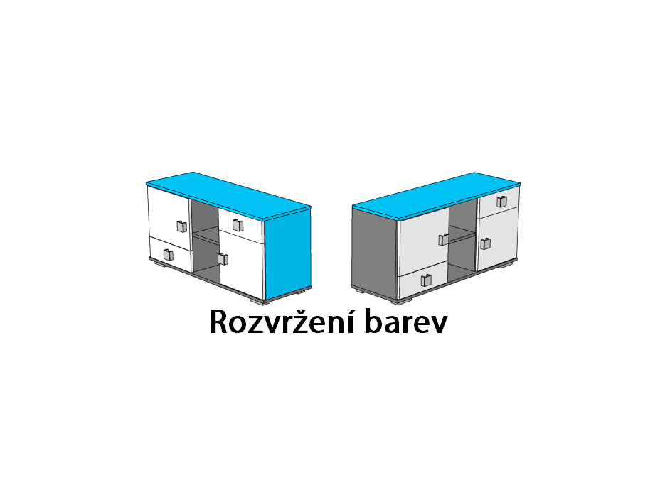 Komoda s 2 zásuvkami a policou - BLUE typ C - vysoký lesk